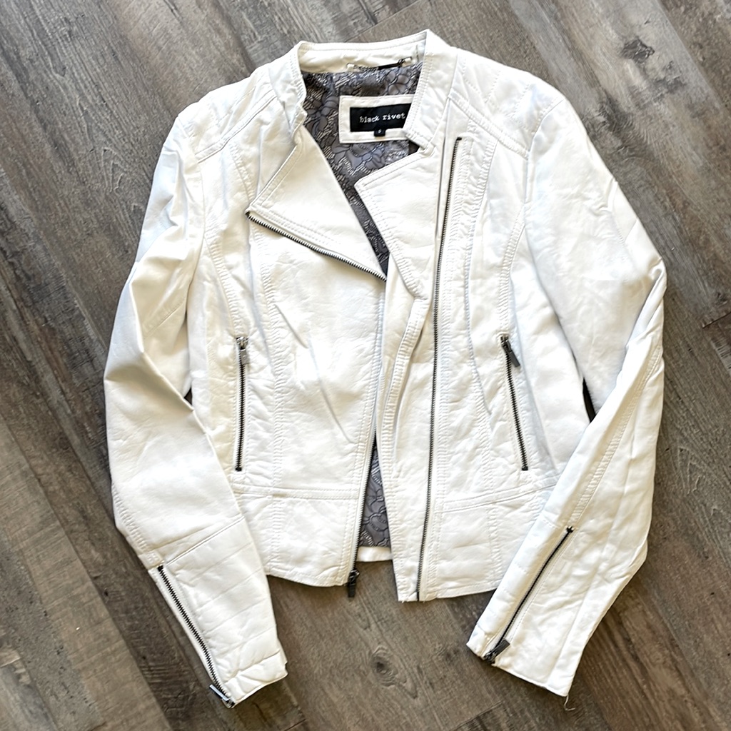Black Rivet White Leather Jacket